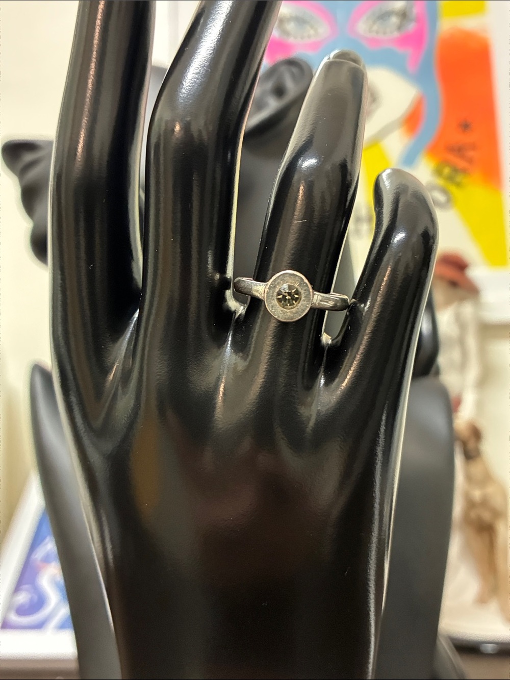 Vintage 1990s Sterling Silver Single Stone Bezel Ring